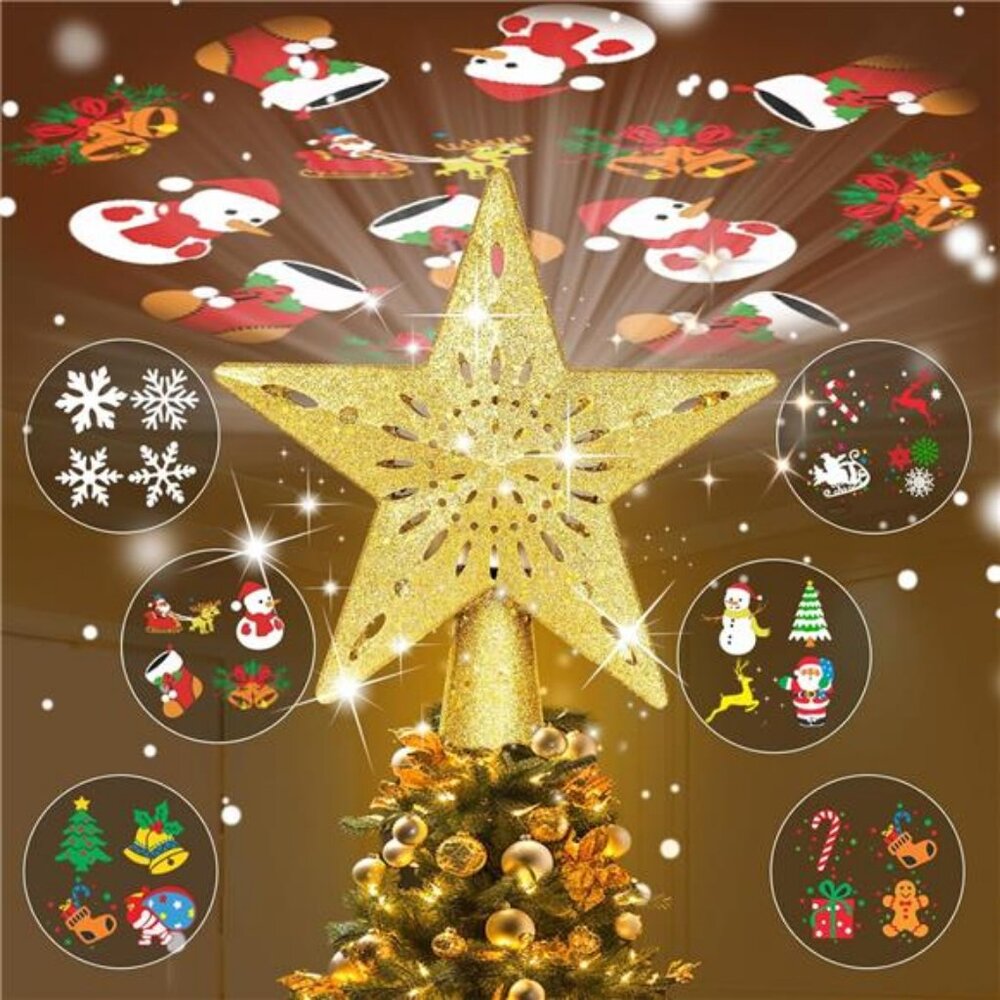 Christmas Tree Toppers Lighted with 6 Projection Modes, with Built-in LED